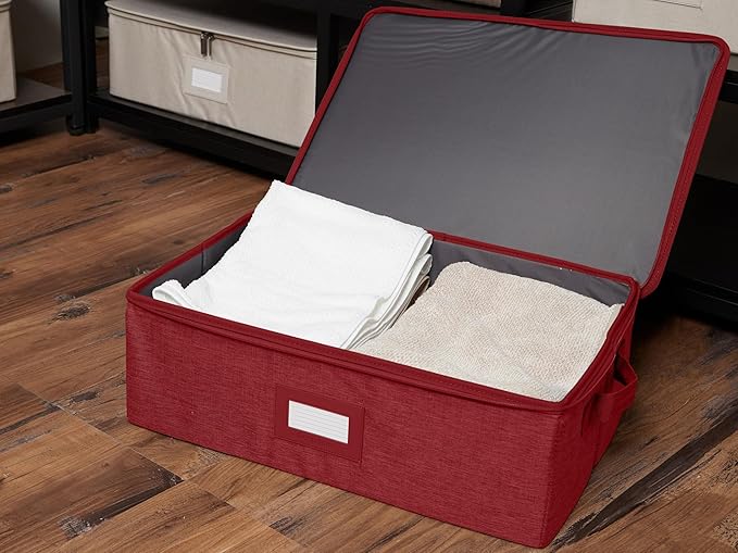 Covermates Keepsakes Zip-Top Storage Box Set, 3 Pack Heavy Duty Polyester Organizer Bins, Stackable Design, ID Window, Reinforced Handles, Closet Home Storage, Red Heather