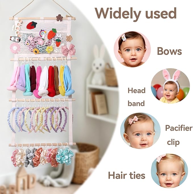 YOcity Headband Holder Organizer for Girls' Hair Bows Holder | Hair Bows Toddler Headband Accessories Organizer Bow Hanger Storage for Nursery Girls' Room Wall Decor