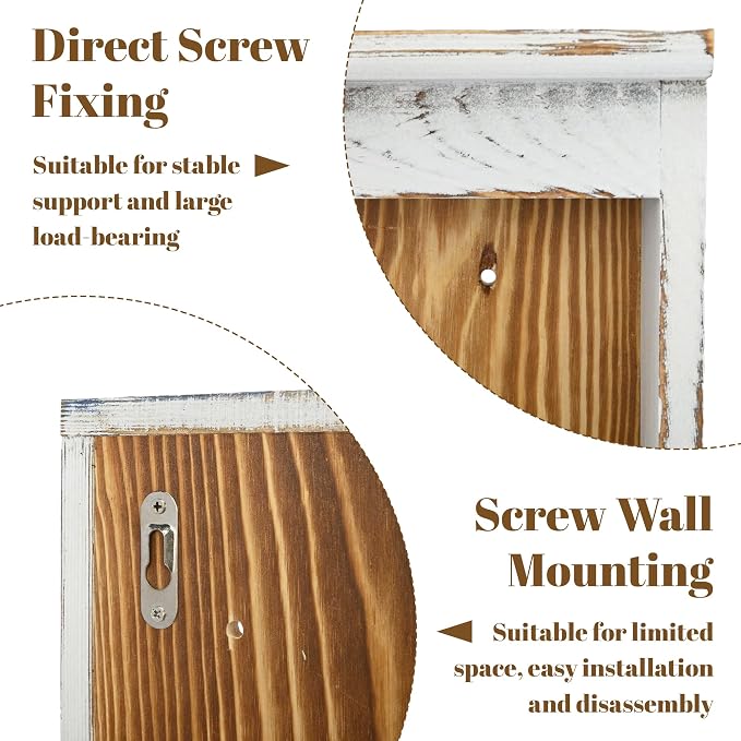 Nisorpa 3 Tier Spice Rack Wall Mount, Rustic Burnt Wood Wall Hanging Spice Rack Kitchen Spice Storage Shelf for Seasoning Jars or Condiment Bottles, 19.68 x 3.35 x 21.25 Inches