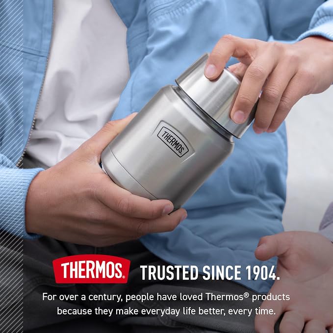 THERMOS ICON Stainless Steel Food Jar with Spoon, 16 Ounce, Matte Stainless