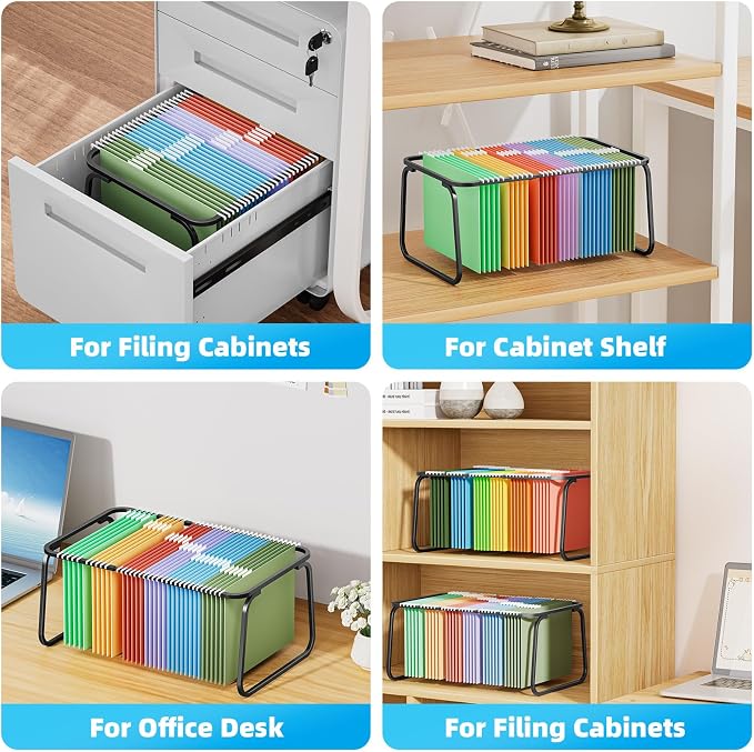 Marbrasse Hanging File Folder Frame, Adjustable Letter Size File Holder 16-25 Inches, Metal File Cabinet Rails for Office, Home, School, 2P(Black)