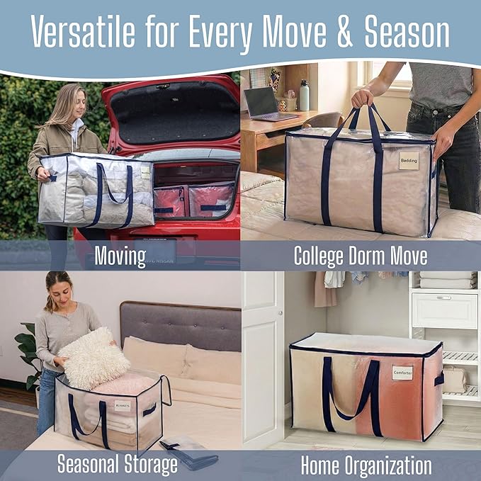 VENO 6 Pack Heavy Duty Moving Bags, Extra Large Storage Bags with Reinforced Handles & Strong Zippers, Foldable & Reusable Moving Box Alternative for Clothes & Dorm Storage