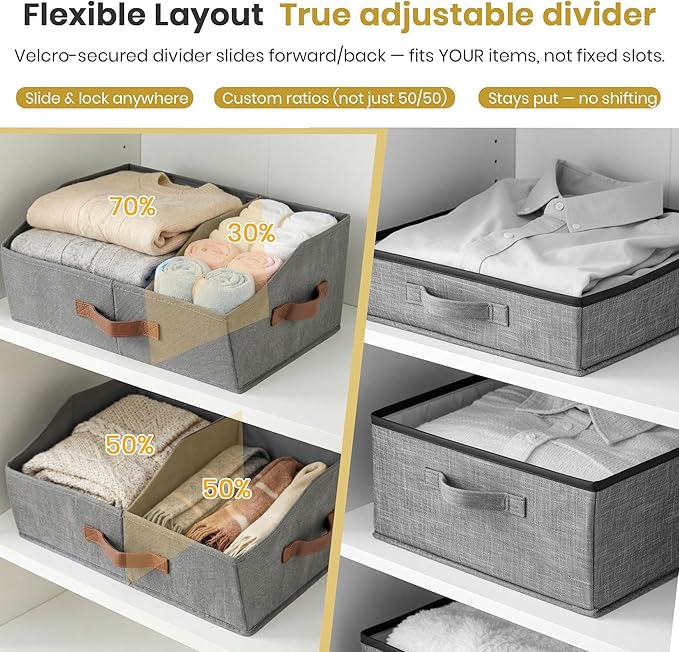 Closet Organizers And Storage - EXTRA LOAD & HEIGHT FOR DEEP Trapezoid Storage Bin W/ Handles & Adjustable Dividers, Collapsible Storage Bins For Clothes Storage & Shelf Organizer (2pcs, Large, Black)