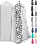 Your Bags Wedding Dress Garment Bag - Garment Bags for Travel & Hanging Clothes or Storage - 72" Wedding Dress Bag for Gowns Long with 20" Gusset for Puffy Bridal Gowns Cover - White/Black Damask