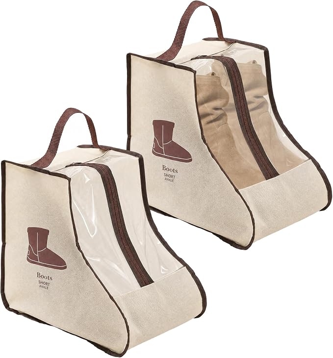 Boot Storage Bag Organizer,Dustproof Boot Bags for Cowboy Boots,Portable Travel Shoe Protector Bags,Tall Boot Covers Storage Organizer for Packing (2 Pcs Beige Widened Short)