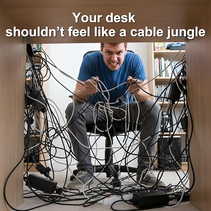Under Desk Cable Management Tray - Fits up to 1.77" Thick Desks, No-Drill Clamp-on Wire Organizer, Reversible Inward/Outward Install, Heavy Duty Metal Power Strip Holder for Home Office & Gaming Desk