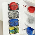 4 Pack Cabinet Door Organizer, Adhesive Inside Cabinet Door Storage for Kitchen Bathroom, Lid Organizer Compatible with Tupperware Pyrex, Wall Mounted Basket for Pantry Under Sink, Black