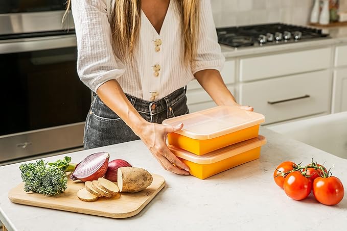 (2 Pack) Large Silicone Freezer Containers For Soup, Pasta Sauce, Leftovers, Broth & More - 6 Cup Reusable BPA Free Non Plastic Food Storage Freezing Ice Trays With Lids & Measurement Lines