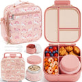 Fimibuke Kids Bento Lunch Box w/ 8.5oz Thermo Food Jar, Insulated Lunch Bag | Leak Proof 3-4 Compartments 60oz Toddler Lunch Food Container with Utensils, Sauce Cup for School Boys Girls, Dishwasher Safe