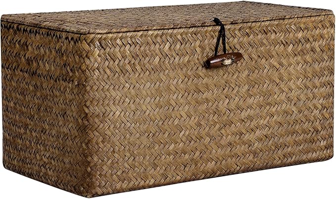 Natural Seagrass Storage Baskets with Lid,Multipurpose Home Organizer Bins Boxes for Shelf Organizer,Decorative Storage Bins- 12'' x 7'' x 6''