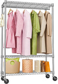 M MZG Heavy Duty Rolling Garment Rack 3 Tiers Adjustable Wire Shelving Clothes Rack with 1 Rods and Side Hooks,Storage Closet Clothing Rack with Wheels Chrome 15.7" D x 45.3" W x 75.6" H