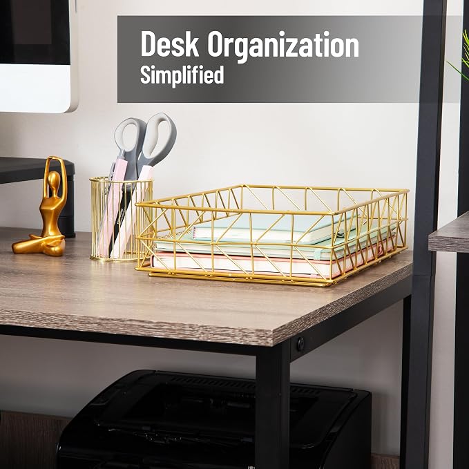 Mind Reader Document Organizer, Desktop Organizer, File Storage, Modern, Office, Metal, Gold