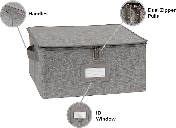 Covermates Keepsakes Zip-Top Storage Box Set, 3 Pack Heavy Duty Polyester Organizer Bins, Stackable Design, ID Window, Reinforced Handles, Closet Home Storage, Grey Heather