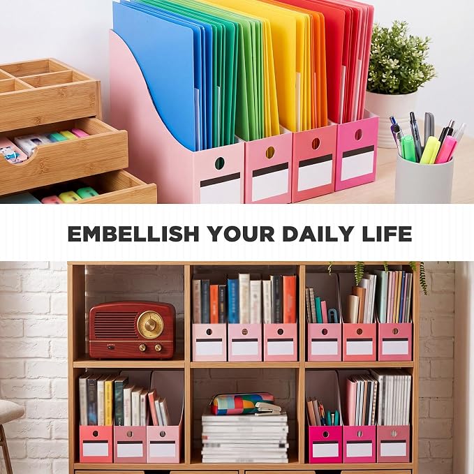 Jutom 48 Sets Cardboard Magazine Holders with Labels for Office,Pink