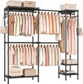 Kryonix 900lbs Expandable Garment Rack - Black | Adjustable 70"-88.2" wide with 5 rods & 6 shelves. 900lbs cap. Freestanding metal closet organizer for bedroom laundry.