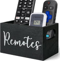 Remote Control Holder, Wooden TV Remote Holder for Table, Remote Caddy Organizer with 2 Compartments, Media Storage Box for Nightstand, Bedside (Black)