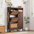 Garvee Shoe Cabinet with 3 Flip Drawers, Freestanding Shoe Organizer with 4-Tier Shoe Storage Cabinet and Adjustable Shelf & Rattan Doors,Narrow Shoe Rack Cabinet for Entryway, Closet, Hallway