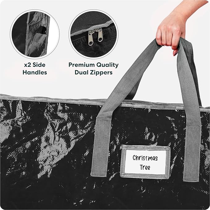 Handy Laundry Christmas Tree Storage Bag – Fits 7.5 Ft Artificial Xmas Tree, Heavy Duty Waterproof Tarp Material, Dual Zipper & Reinforced Handles, Protects from Dust, Moisture & Pests – Black