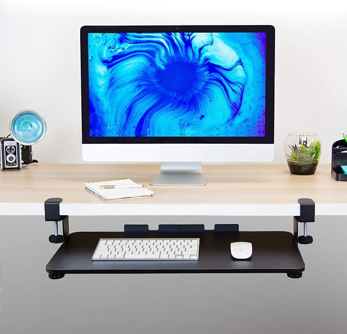 Mount-It! Clamp-On Under Desk Keyboard Tray, No-Drill Slide-Out Keyboard & Mouse Platform, 26.4" W × 11.8" D, Adjustable Ergonomic Keyboard Drawer, Fits Desks up to 1.5" Thick