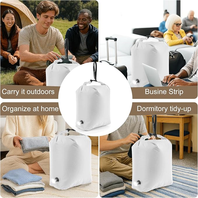 Travel Laundry Bag, Pump Free Vacuum Compression Dirty Clothes Bag Reusable Wet Dry Bags Large Capacity Space Saver Bags Camp Washable Clothes Organizer for Sports Dorm Laundromat (1 Pcs) (White, L)