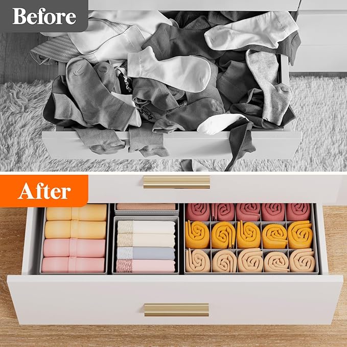Lifewit Underwear Drawer Organizer for Closet 36 Pack, 3 Sizes Dresser Organizer Dividers, Deep Fabric Foldable Drawer Storage Organizer Bins for Clothes/Sock/Bra, Light Grey
