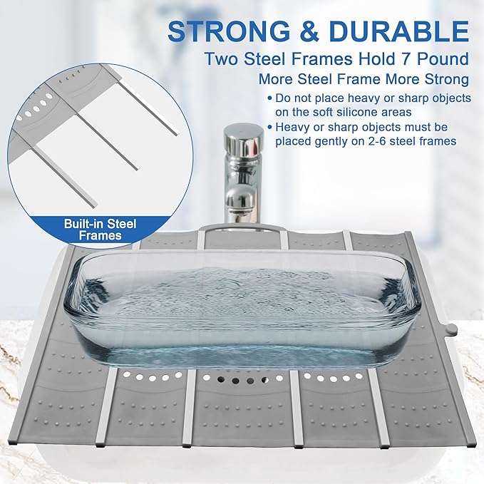 Mofason Large Bathroom Sink Makeup Mat Space Saver,Silicone Makeup Organizer Cover for Over Countertop,Small Bathroom Must Haves Accessories Rv Camper Travel Foldable Gadgets-Grey.