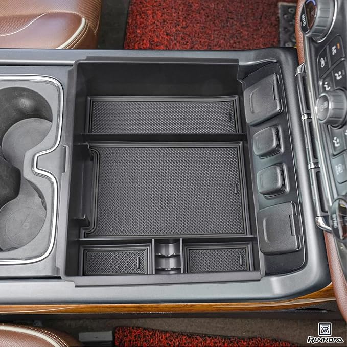 Center Console Tray for 2015-2018 Chevy Silverado/GMC Sierra Accessories | Full Console w/Bucket Seats ONLY, Car Armrest Storage Box Organizer, Add More Storage, Armrest Tray, Coin Holder
