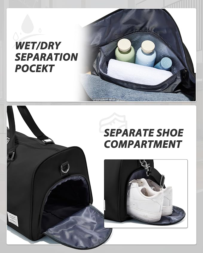 Travel Duffle Bag,Weekender Overnight Bags for Women with Shoes Compartment,Tote Gym Bag Personal Item Carry On Bag for Travel Business Trips Sport Hospital Dance Black
