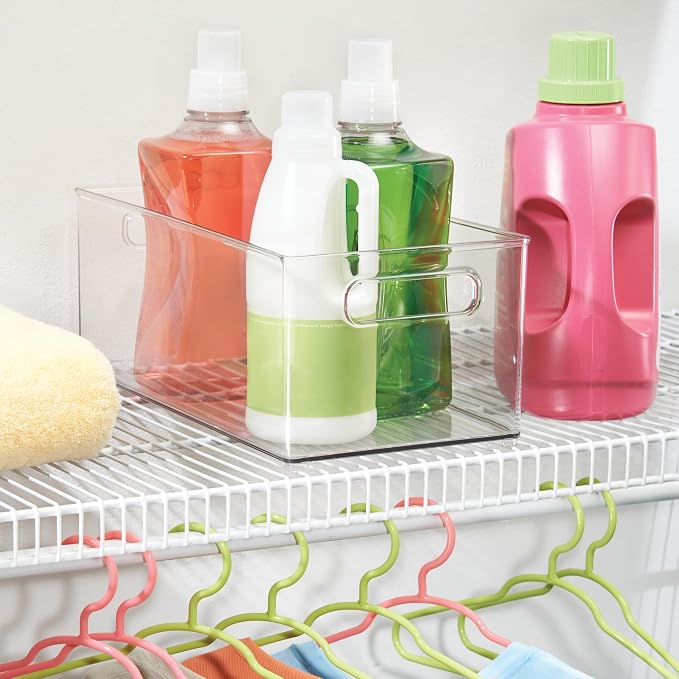 iDesign Kitchen Binz Stackable Organizer, 8" x 6" x 14.5", Clear | BPA-Free Plastic, Deep, With Handles