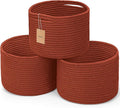 Small Rope Baskets for Storage, Baskets for Gifts Empty, Cute Round Woven Basket, Decorative Shelf Baskets 9.82×9.82×7.1", Cotton Toy Basket Storage Bins for Organizer 3 Packs-Brick Red