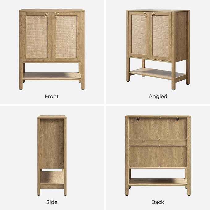 SICOTAS Rattan Shoe Cabinet with Storage - 5 Tier Farmhouse Boho Shoe Organizer Storage Cabinet with Shelves & Doors, Tall Shoe Rack Cabinet for Entryway, Living Room, Closet (Carbon Cherry)