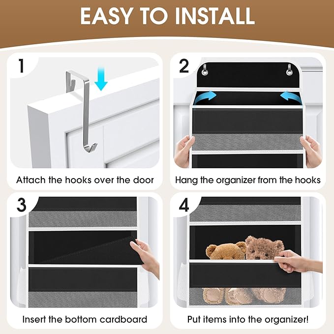 SpaceHacks 1 Pack Over The Door Organizer, Hanging Storage Organizer with Clear Window, 40lb Ultra Sturdy Large Capacity Room Organizer for Pantry Laundry Bathroom Nursery Closet (Black)