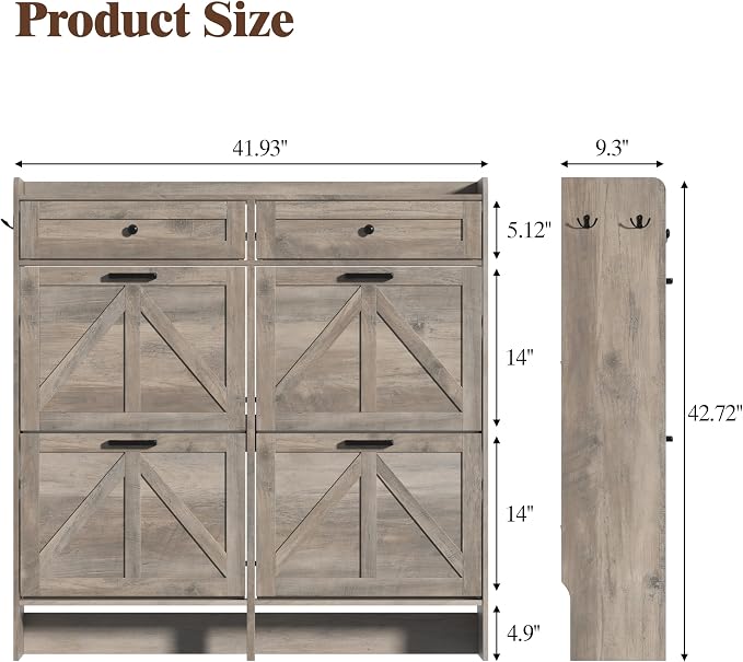 Thacuok Shoe Cabinet with 4 Flip Drawers & 2 Storage Drawers, Rustic Farmhouse Narrow Shoe Organizer Cabinet, Slim Shoe Rack Cabinet, Shoe Storage Cabinet for Entryway, Hallway, Front Door