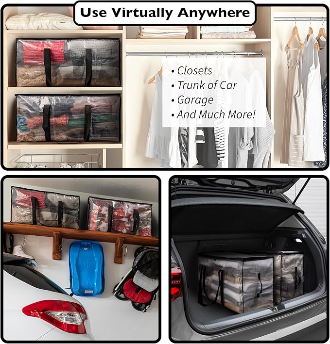 ClearSpace Oversized Moving Bags or Storage Bag – Large Moving Boxes with Backpack Straps, Zippers & Handles – Heavy-Duty Packing Bags for Moving, College Dorm, Christmas Decorations, 8 Pack