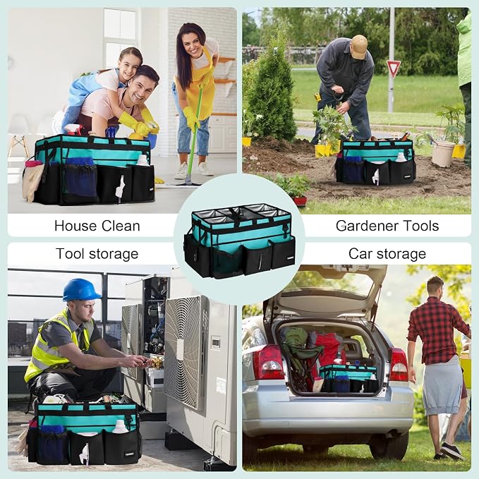 Extra-Large Wearable Cleaning Caddy With Detachable Divider,Cleaning Caddy For Cleaning Supplies Large Cleaning Supply Caddy With Adjustable Shoulder Strap & Waist Belt For Cleaners,Mint Green