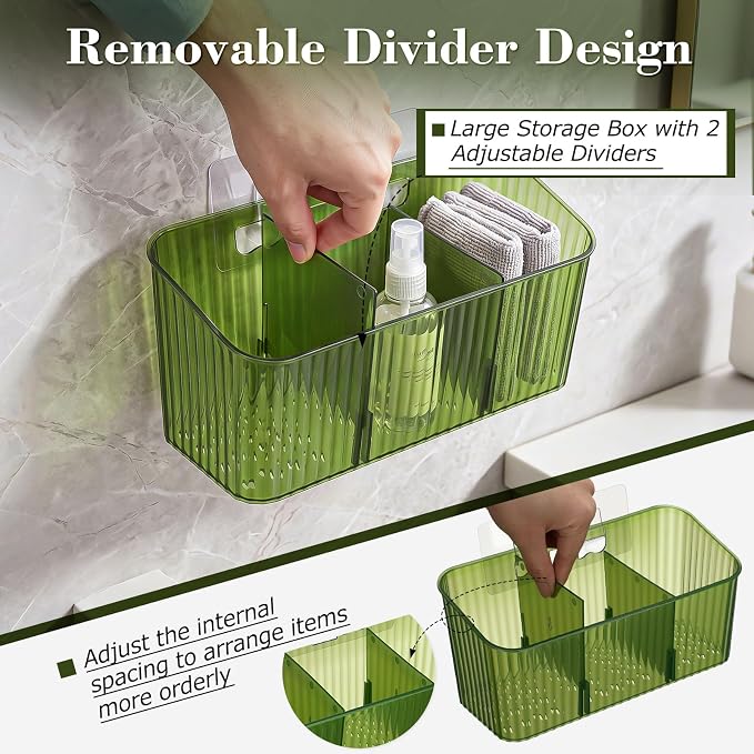 14 Pack Cabinet Door Organizer Adhesive Wall Mount Storage Bins Makeup Containers Stackable Organizer Basket for Kitchen Cabinets, Bathroom, Pantry, Office, Refrigerator (Frosted Green)