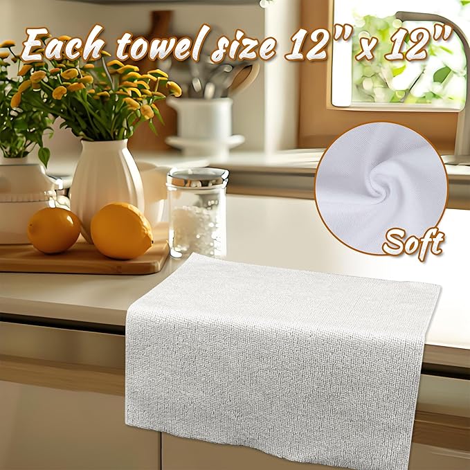CARTMAN 60 Pack Microfiber Cleaning Cloth, Reusable Tear Away Towels Roll, 12"x12", Multi-Purpose Microfiber Towels, Lint Free, Absorbent Cleaning Rags for Kitchen, Car, Glass White