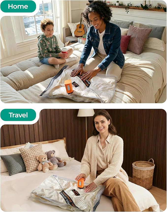 BAGSMART Pump for Vacuum Storage Bags, Potable Cordless Electric Air Pump, Rechargable Seal Bag Supplies for Compression Clothes, Blanket, Luggage- Orange