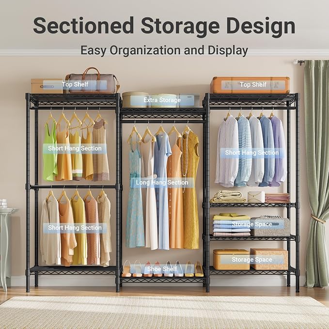 VIPEK V5C Plus Covered Clothing Rack Portable Wardrobe Closet, Heavy Duty with Adjustable Shelves, Black Metal with Upgraded Polyester Cover, Max Load 1040LBS