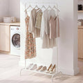 Small White Clothing Rack, Freestanding Metal Garment Rack with Bottom Shelf, Stable Clothes Rack for Small Spaces, Bedroom, Dorm, Apartment, 92LBS Capacity