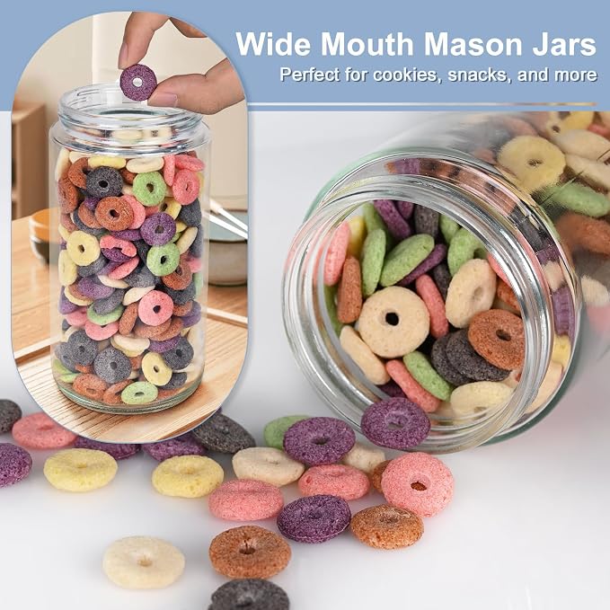 Overnight Oats Containers with Lids, 24oz Wide Mouth Mason Jars with Lids, 9 Pack Glass Jars with Airtight lid for Chia Pudding Yogurt Salad, Meal Prer Oatmeal Jars, Blue