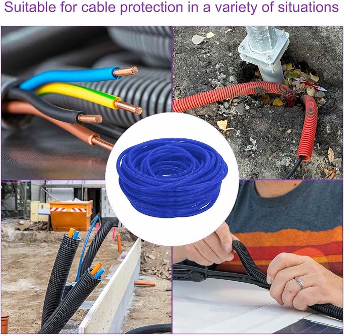 DMiotech 100ft Wire Loom Split Tubing 3/8 Inch(9.5mm) ID, Cord Protectors from Pet Flexible Conduit Cable Management for Office Home Garden, Blue