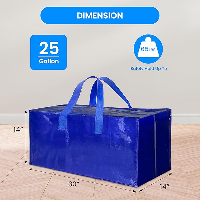 Simple Deluxe 12 Pack Extra Large Moving Bags with Backpack Straps, Strong Handles/Zippers, Heavy Duty Storage Tote for Moving Travel Camping Space Saving, Blue
