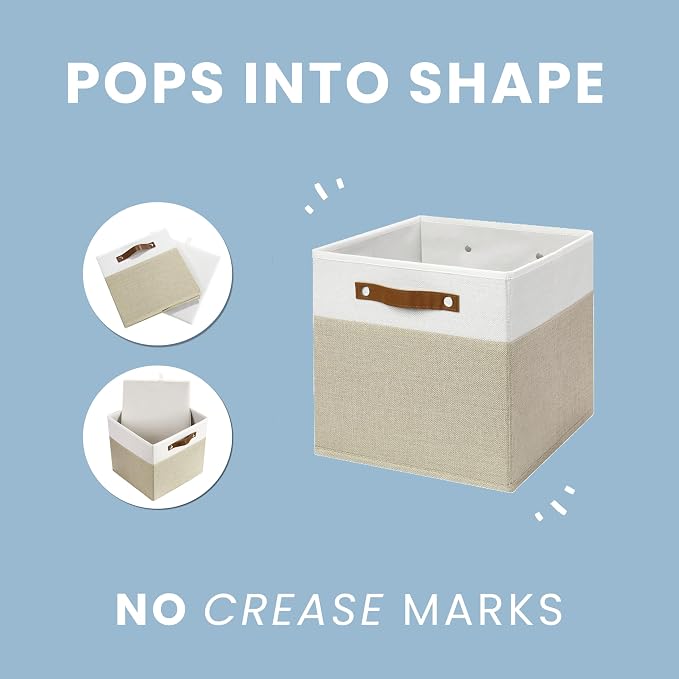 OrganiHaus 13x13 Cube Storage Bins, Set of 4 - Fabric Storage Cubes | Sturdy, holds its shape; odor-free; fits IKEA Kallax and Expedit; vegan leather handles