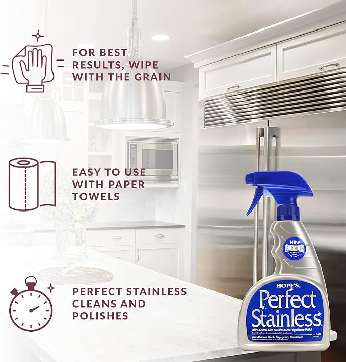 HOPE'S Perfect Stainless Steel Cleaner and Polish, 22-Ounce, Streak-Free Self-Polishing Formula, Blocks Fingerprints, Pack of 12