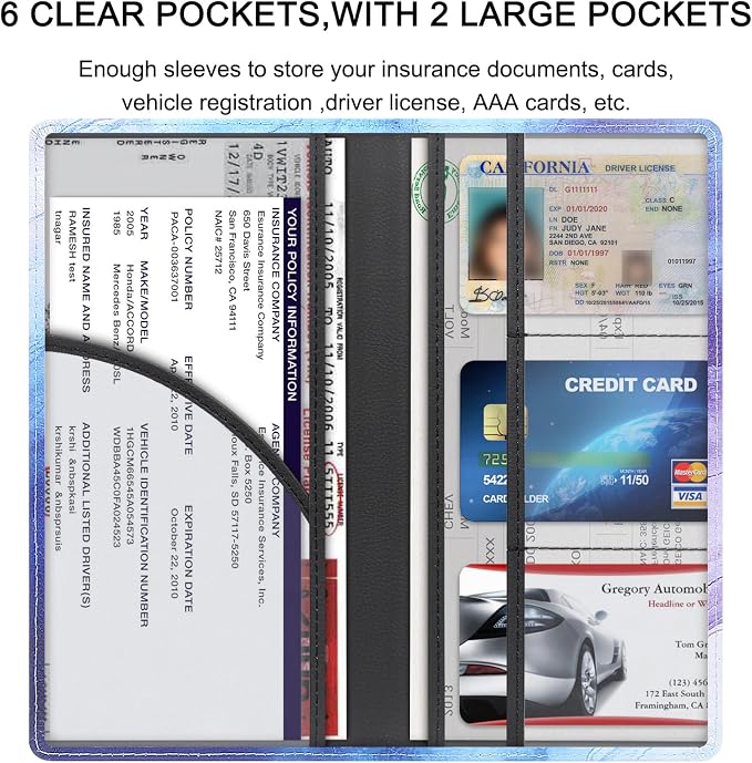 LumiMokki Premium Car Registration & Insurance Card Holder with Magnetic Shut, Vehicle Glove Box Car Organizer - For Documents, Cards, License (Marble)