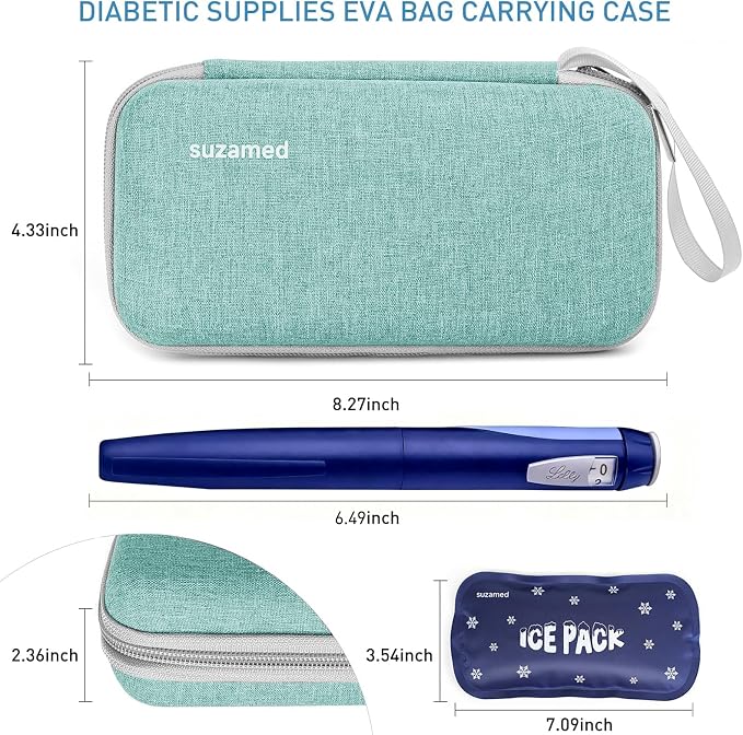 suzamed Insulin Cooler Travel Case,EVA Insulation Travel Medicine Kit with 2 Ice Packs for Diabetes Care,Insulin Pen and Other Diabetic Supplies (Green)