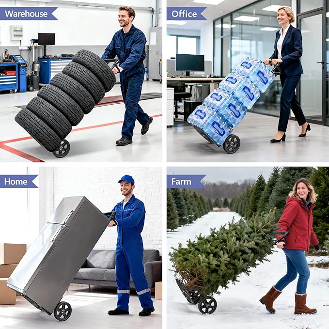 KEDSUM Folding Hand Truck Dolly, 460lbs Capacity Dolly Cart with Wheels for Warehouses, Homes, and Offices, 7" Solid Rubber Wheels & Height 49.2 inch, Telescoping Handle