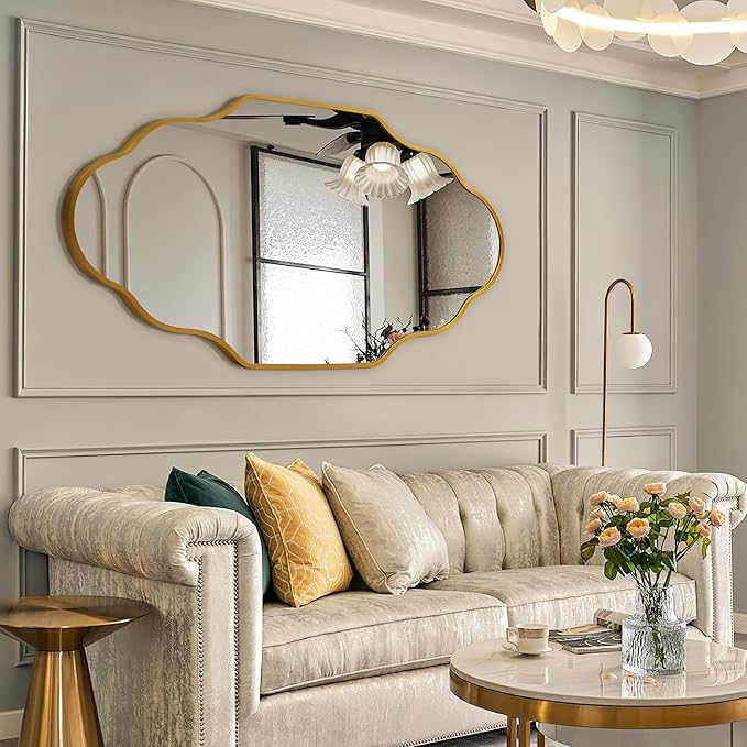 Dorlicecass Wall Mirror for Bathroom - Gold Mirror Wall Decor 26" x 46"Modern Mirror Wall Decor with Aluminum Alloy Frame for Bathroom, Bedroom, Living Room, Dining Room, Cloakroom, Entryway