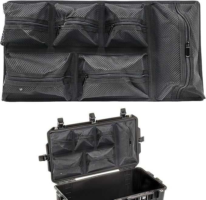 LAFENLIN UPGRADED Lid Organizer for Pelican 1606 Case, 6 Thick Mesh Pockets Storage Organizer, Fits Camera Cases, Diving Dry Boxes, Hard Cases & Toolboxes, Includes Screws & Hook and Loop, Durable
